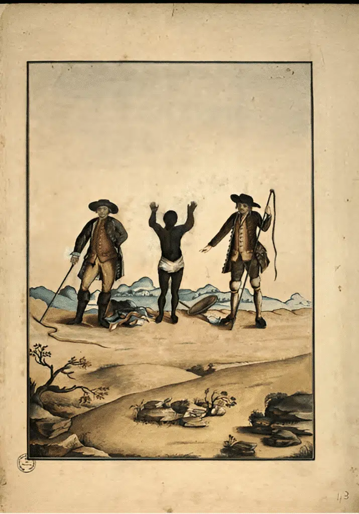 Atribuído a Carlos Julião. Estampa 43 de "Ditos de Figurinhos de Brancos e Negros...", sem data (século XVIII). Aquarela sobre papel. Fundação Biblioteca Nacional, Rio de Janeiro. Atribuído a Carlos Julião. Estampa 43 de "Ditos de Figurinhos de Brancos e Negros...", sem data (século XVIII). Aquarela sobre papel. Fundação Biblioteca Nacional, Rio de Janeiro.