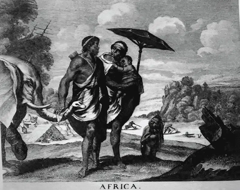 Charles Le Brun, gravado por Gilles Rousselet. Alegoria da África, 1660-80 - Água-forte sobre papel. Charles Le Brun, gravado por Gilles Rousselet. Alegoria da África, 1660-80 - Água-forte sobre papel.