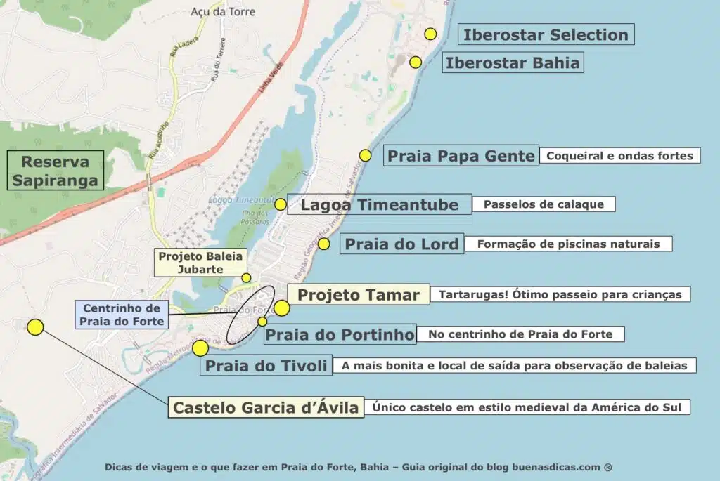 Mapa Turístico do distrito da Praia do Forte na Bahia Mapa Turístico do distrito da Praia do Forte na Bahia