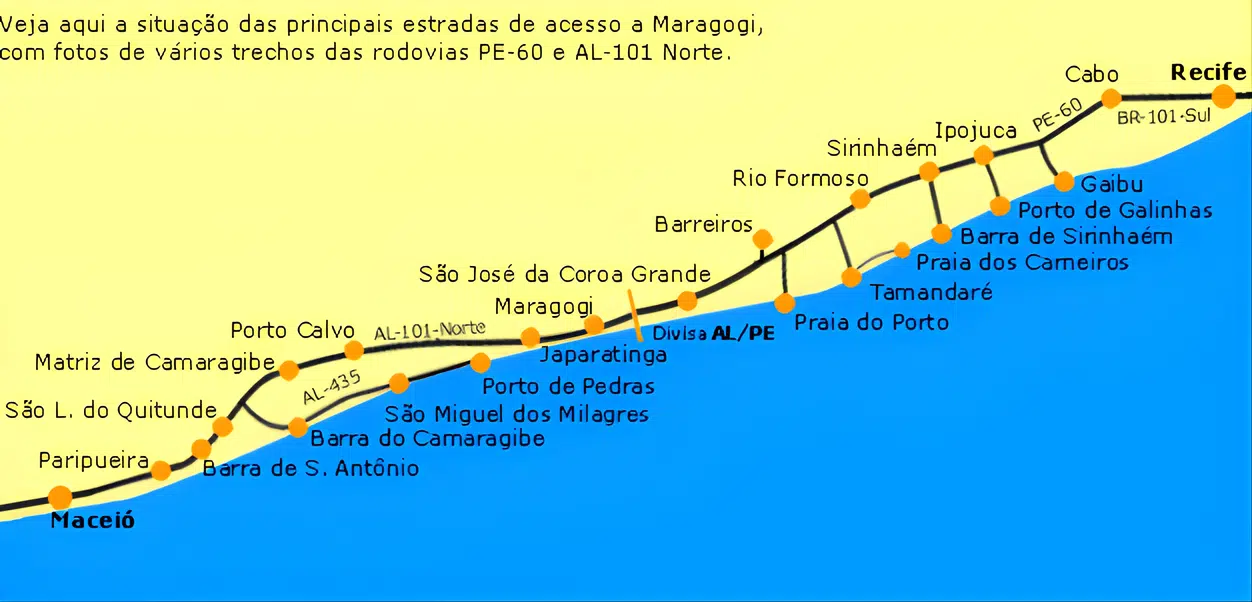 mapa das praias de Pernambuco mapa das praias de Pernambuco