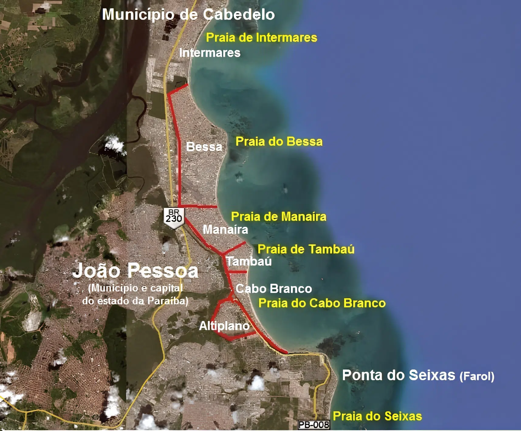 Mapa das praias de urbanas de João Pessoa PB Mapa das praias de urbanas de João Pessoa PB