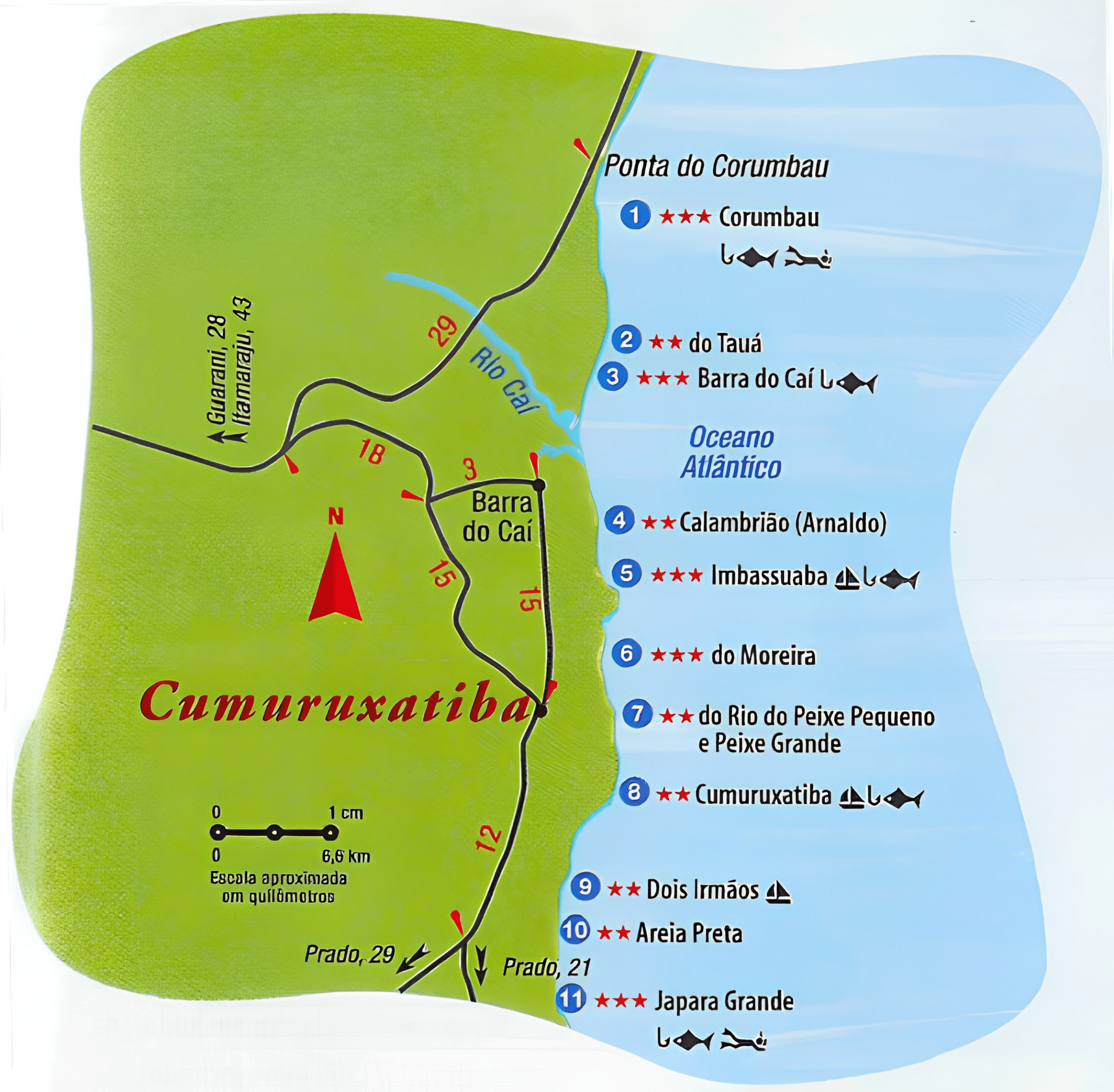 Mapa das Praias de Cumuruxatiba Mapa das Praias de Cumuruxatiba